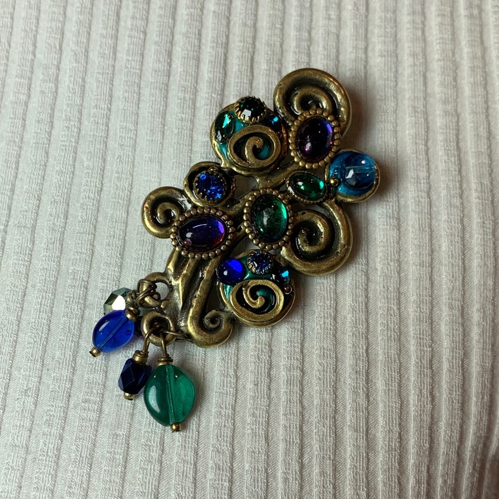 Emerald and Blue Swirl Brooch